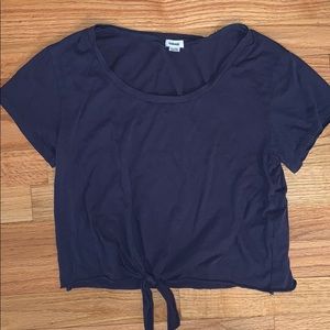 Garage cropped tie front navy blue top size Small